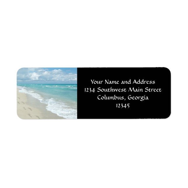 Footprints on White Sandy Beach, Scenic Aqua Blue (Front)