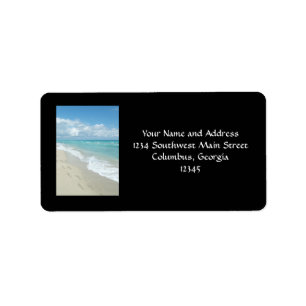 Footprints on White Sandy Beach, Scenic Aqua Blue Label