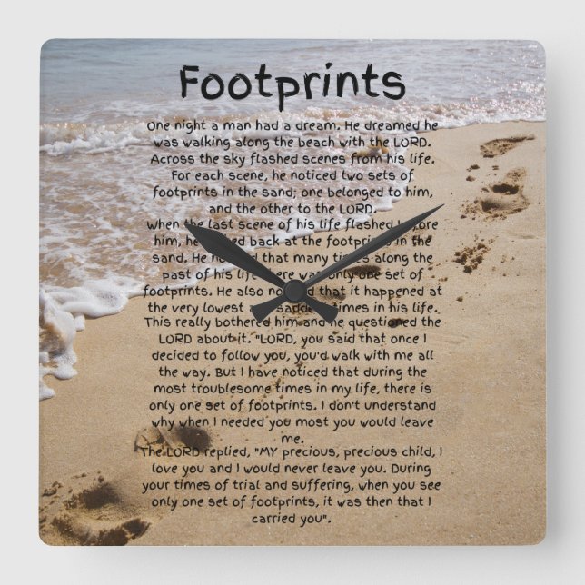 Footprints Prayer Poem Biblical Sand Square Wall Clock (Front)