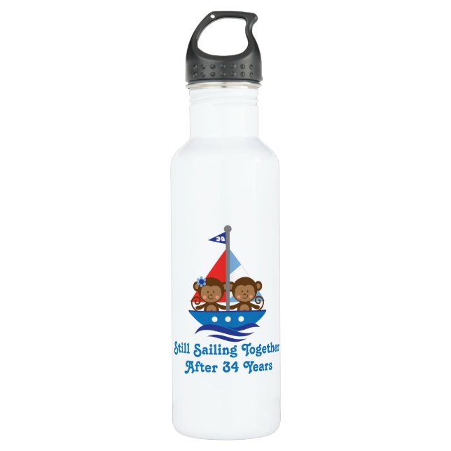 For 34th Wedding Anniversary Monkeys 710 Ml Water Bottle (Front)