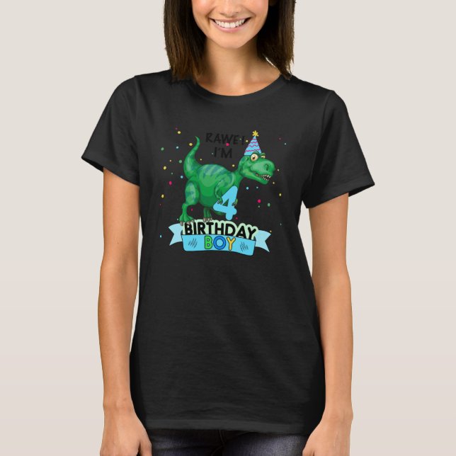 For 4 Year Old  4th Birthday Boy Rex Dinosaur T-Shirt (Front)