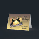 For a brother, a Birthday card with rearing horses<br><div class="desc">Two black stallions rearing at each other with a glorious sunset in the background. A great card for a horse lover.</div>