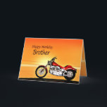 For a Brother, Motorcycle sunset birthday Card<br><div class="desc">A motorbike similar to a Harley standing by the sea with a glorious orange sunset. A great card for anybody who likes biking and motorcycles.See the whole range of cards for ages and relationships in my store. All artwork copyright Norma Cornes</div>