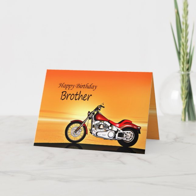 For a Brother, Motorcycle sunset birthday Card (Front)