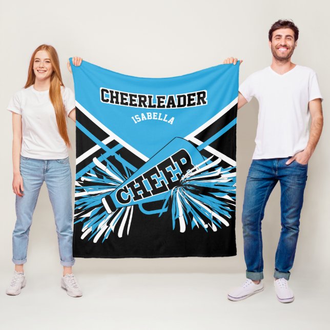 For a Cheerleader 📣 - Baby Blue, Black & White Fleece Blanket (In Situ)