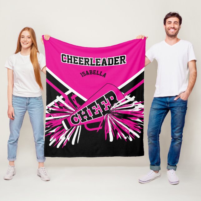 For a Cheerleader  📣 - Hot Pink, White & Black Fleece Blanket (In Situ)
