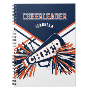 For a Cheerleader - Navy Blue, White & Orange Notebook