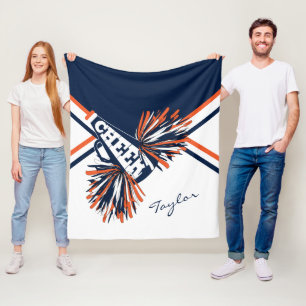 For a Cheerleader 📣 - Navy, Orange, White Fleece Blanket