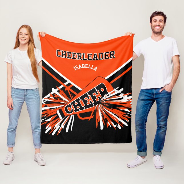 For a Cheerleader 📣 - Orange, Black & White Fleece Blanket (In Situ)