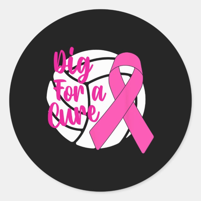 For A Cure Breast Cancer Awareness Volleyball Pink Classic Round Sticker (Front)