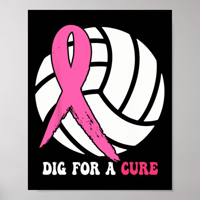 For A Cure Breast Cancer Awareness Volleyball Pink Poster (Front)