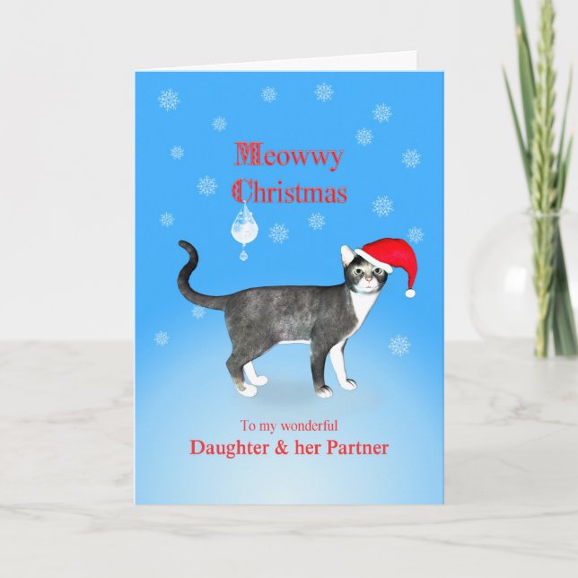 For a daughter and partner, Meowwy Christmas cat Holiday Card (Front)
