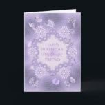 For a friend, lilac birthday card with flowers<br><div class="desc">A garden of flowers and butterflies in lavender hues and shades.  A birthday card for a wonderful friend. A modern take on a traditional look. Inside the card is a lovely verse. Copyright Norma Cornes</div>