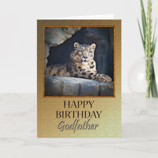 For a Godfather a Birthday with a snow leopard Card
