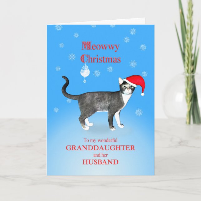 For a granddaughter and husband Meowwy Christmas Holiday Card (Front)