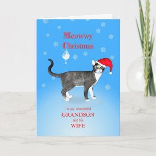 For a grandson and his wife, Meowwy Christmas cat Holiday Card