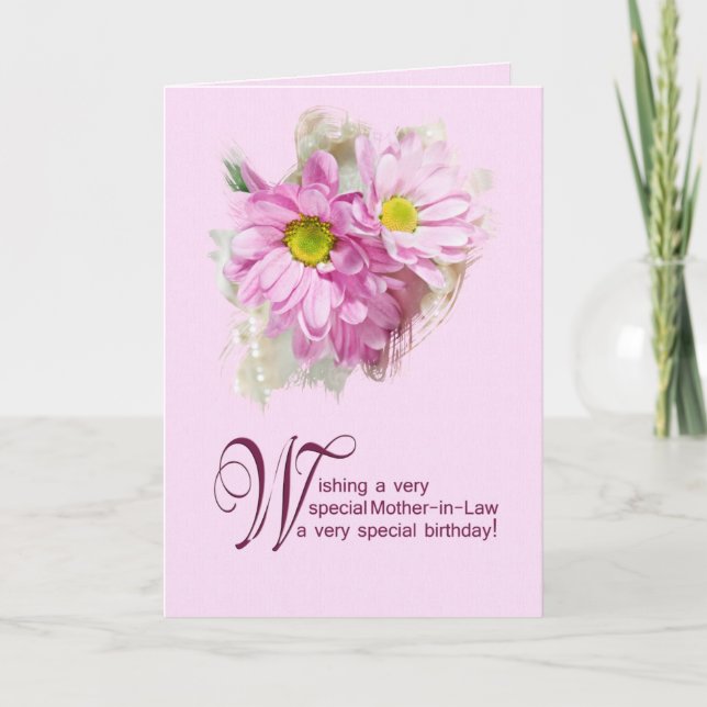 For a mother-in-law, a birthday card with daisies (Front)