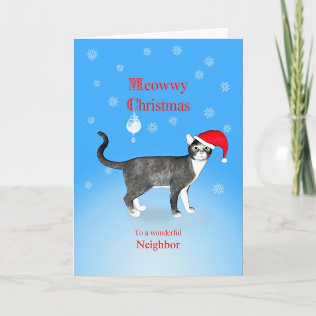 For a neighbour, Meowwy Christmas cat Holiday Card (Front)