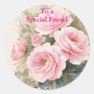 For a Special Friend Pink Red Roses Birthday Card Classic Round Sticker
