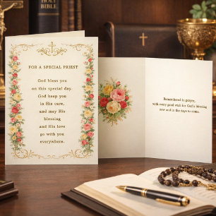 For a Special Priest God Bless You Floral  Holiday Card
