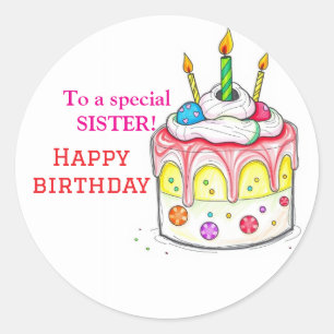 For a Special Sister Pink Yellow Roses Birthday Classic Round Sticker