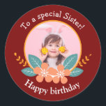 For a Special Sister Pink Yellow Roses Birthday Classic Round Sticker<br><div class="desc">For a Special Sister Pink Yellow Roses Birthday</div>
