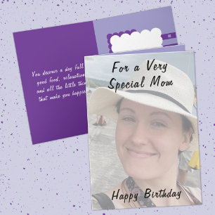 For a very special mom photo purple birthday card