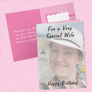 For a very special wife photo pink birthday card