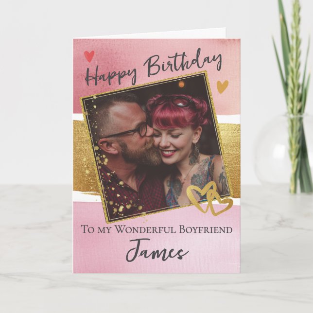 For A Wonderful Boyfriend 1 Photo Birthday Card (Front)