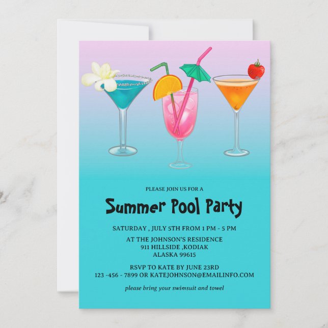  For Adult Summer Blue Pool Party  Invitation (Front)