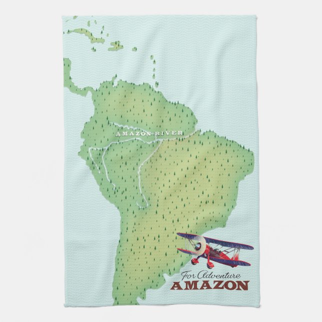 For Adventure Amazon rainforest Brazil map Tea Towel (Vertical)