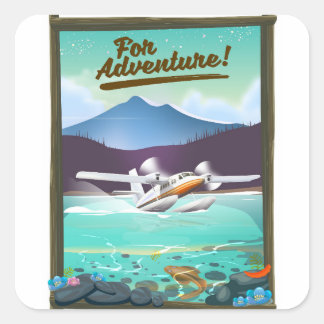 For Adventure! Sea plane travel poster Square Sticker
