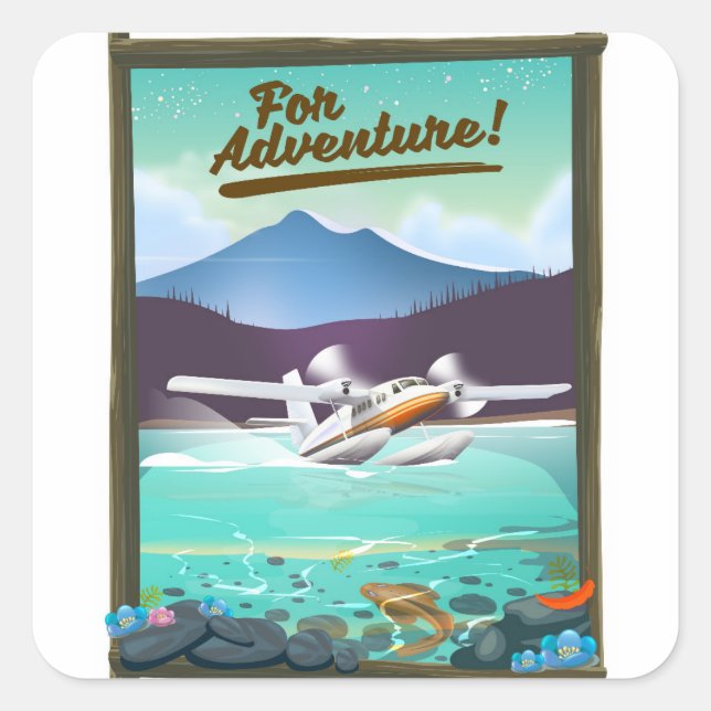 For Adventure! Sea plane travel poster Square Sticker (Front)