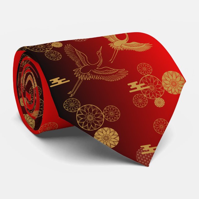 For an auspicious day! Golden Japanese crane patte Tie (Rolled)