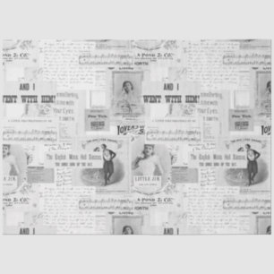 For Artists Black White Large Vintage Ephemera Tissue Paper