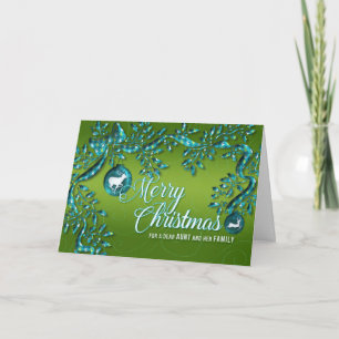 for Aunt and her Family Green Turquoise Christmas Holiday Card