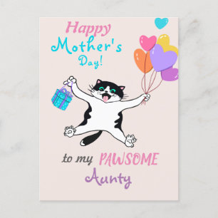 For Aunt Mother's Day Cute Kitty Colourful Balloon Postcard