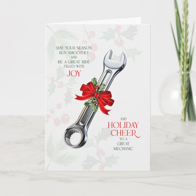 for Auto Mechanic Wrench Themed Business Cheer Holiday Card (Front)