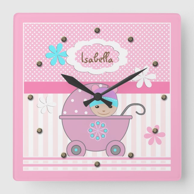 For baby girl square wall clock (Front)