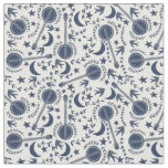 For Banjo Players Blue and Cream Folk Art Pattern Fabric