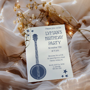 For Banjo Players Navy Blue, Cream Custom Party Invitation