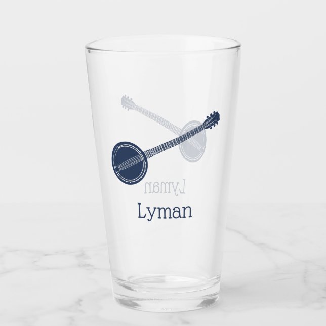 For Banjo Players Navy Blue Personalised Glass (Front)