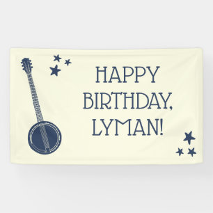 For Banjo Players Navy Blue Personalised Party Banner