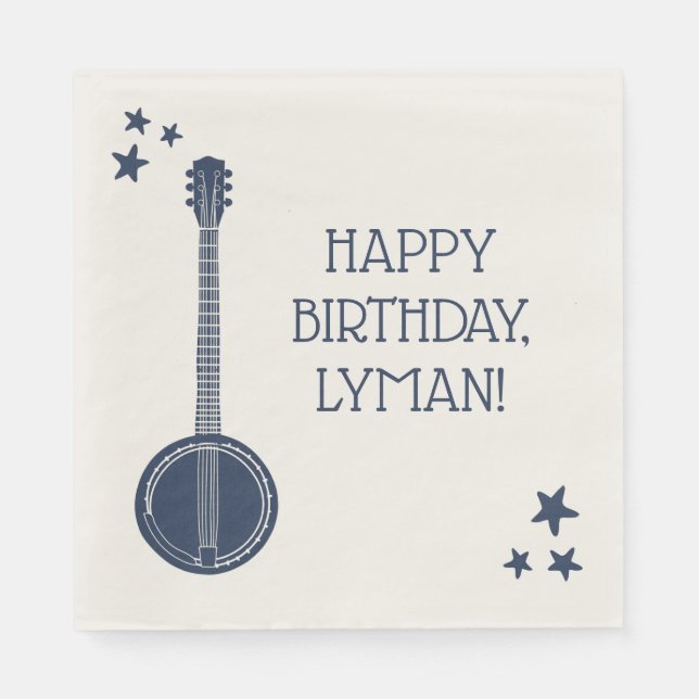 For Banjo Players Navy Blue Personalised Party Napkin (Front)