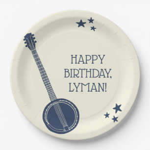For Banjo Players Navy Blue Personalised Party Paper Plate
