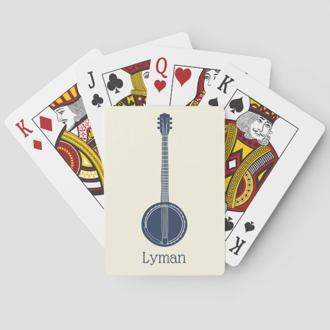 For Banjo Players Navy Blue Personalised Playing Cards (Back)