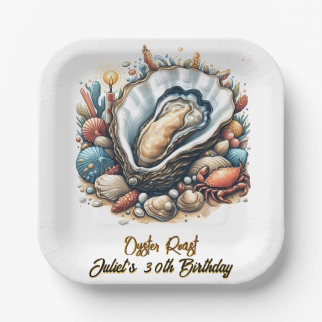 For Beach Seafood pearl oyster roast 30th Birthday Paper Plate (Front)
