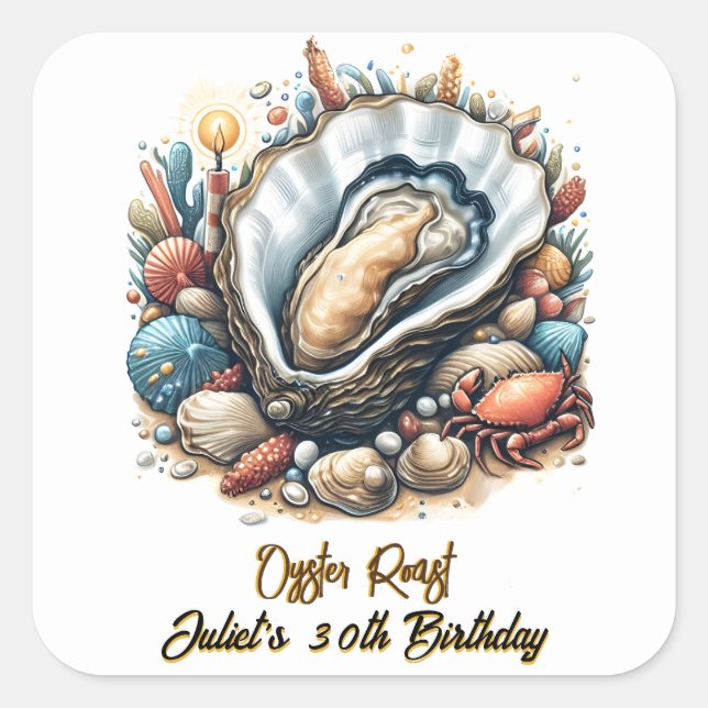 For Beach Seafood pearl oyster roast 30th Birthday Square Sticker (Front)
