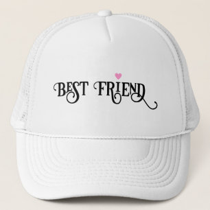 For Best Friend Ornate Writing with Pink Heart Trucker Hat