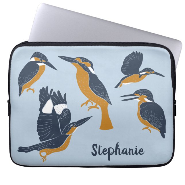 For Bird Lovers Cosy Kingfishers Personalised Laptop Sleeve (Front)